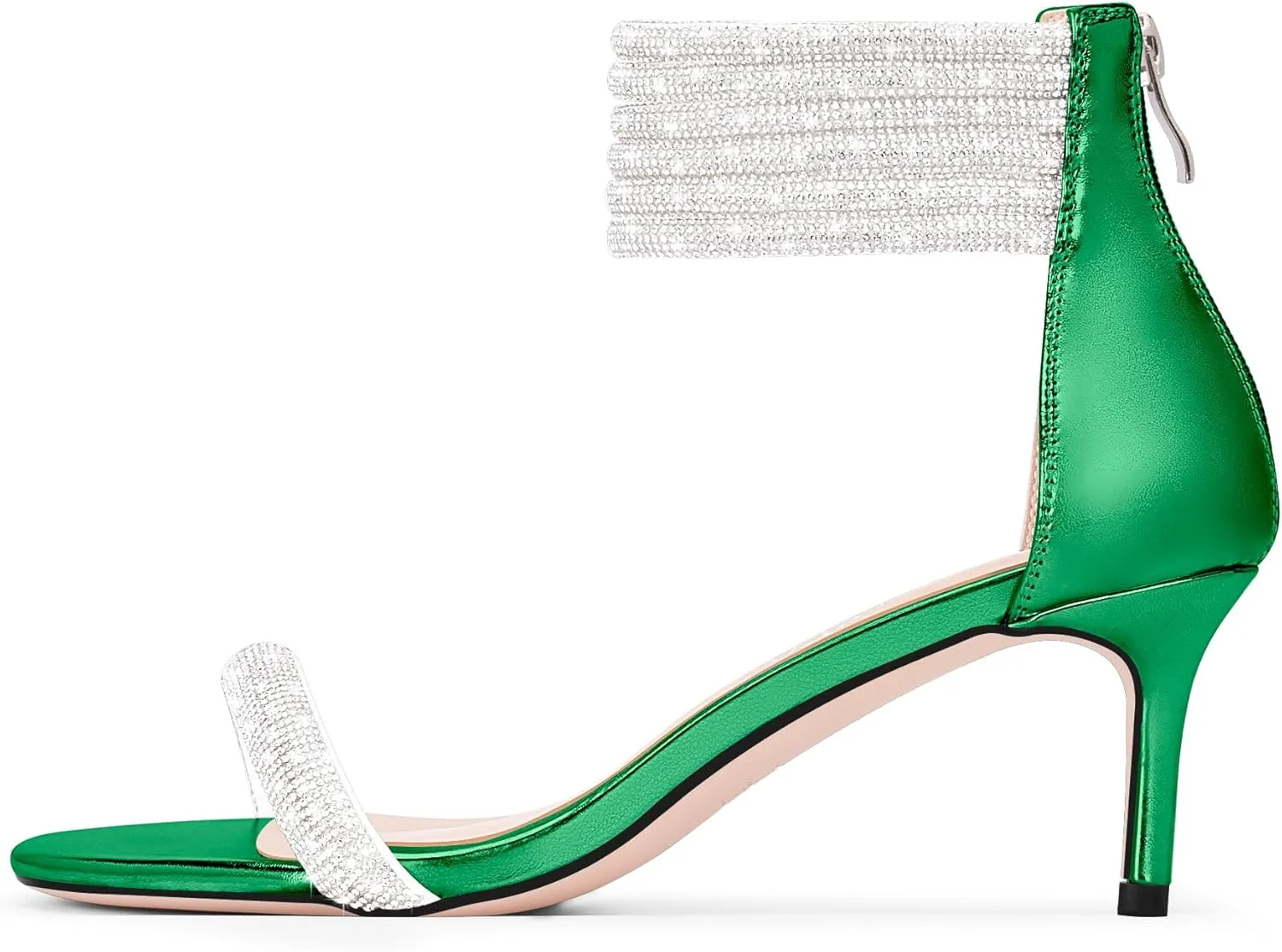 100FIXEO Rhinestone Embellishment Stiletto Heels Sandals Open Toe Ankle Strap Wedding Dress Shoes