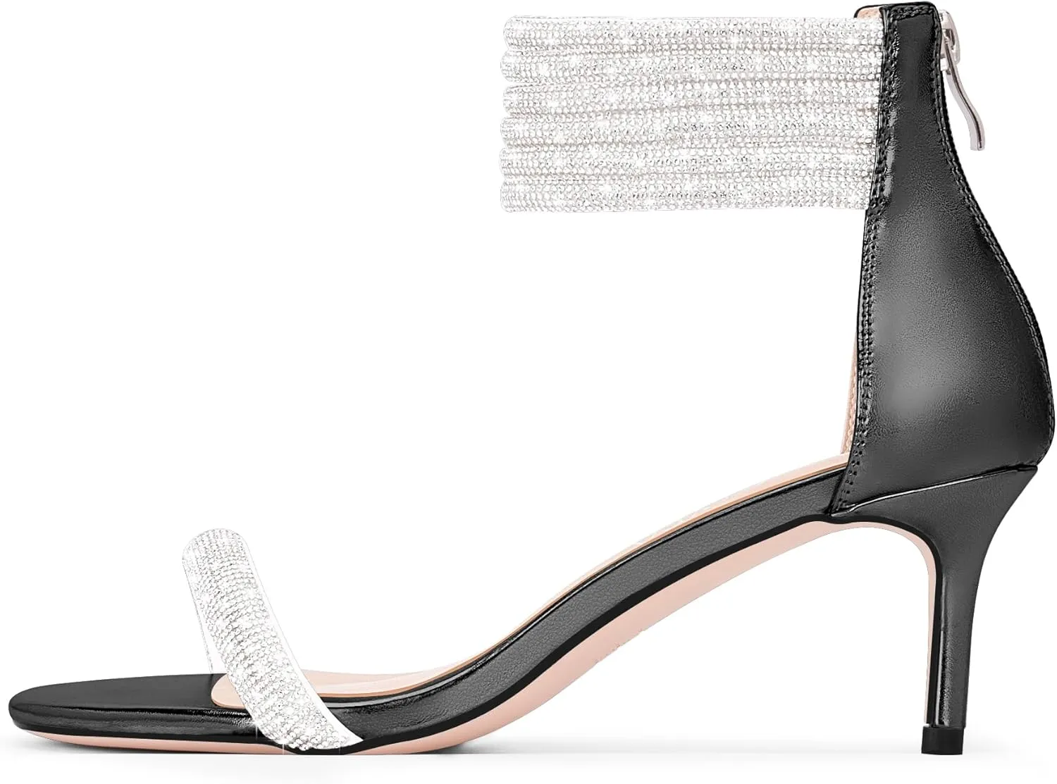 100FIXEO Rhinestone Embellishment Stiletto Heels Sandals Open Toe Ankle Strap Wedding Dress Shoes