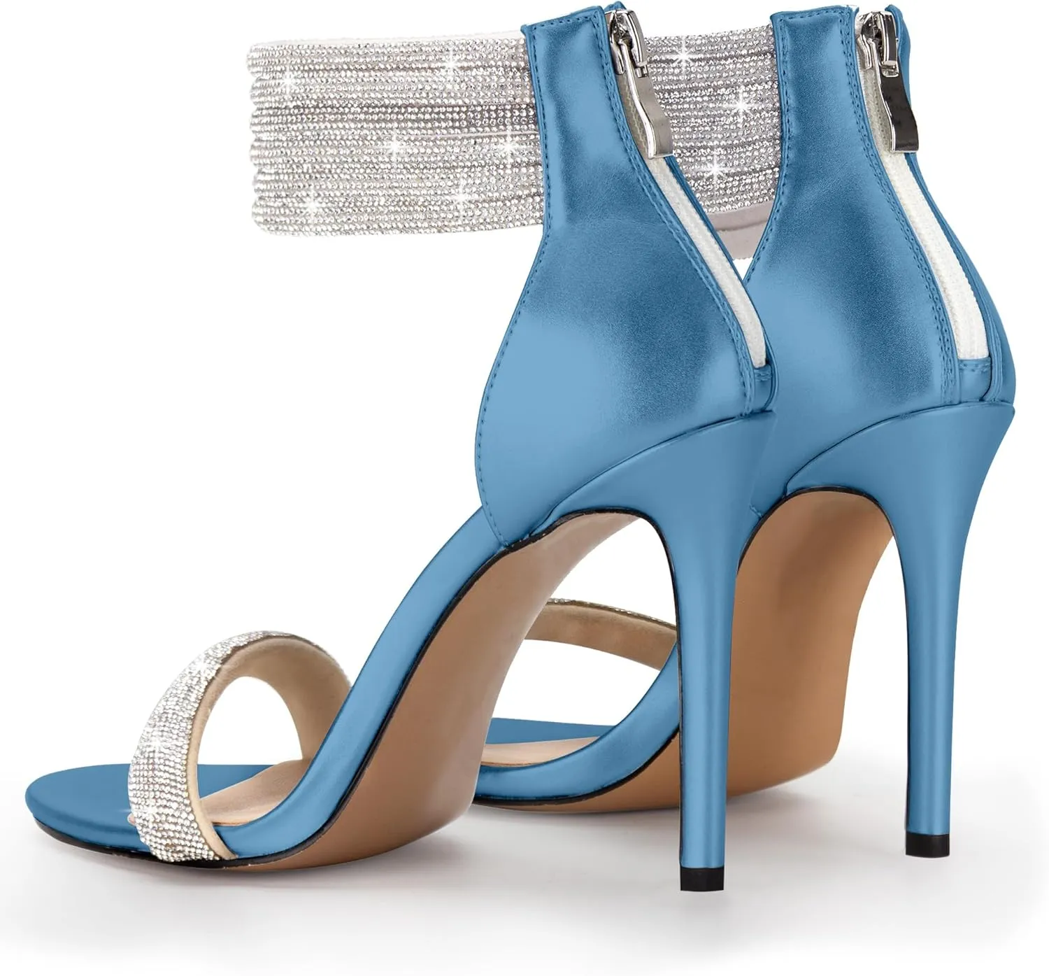 100FIXEO Sexy High Heeled Rhinestone Sandals Elegant Open Toe ankle strap Stiletto Heel Wedding Dress Shoes