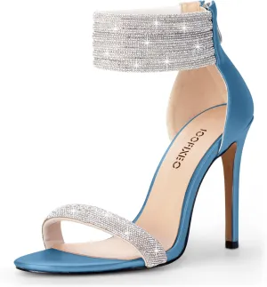 100FIXEO Sexy High Heeled Rhinestone Sandals Elegant Open Toe ankle strap Stiletto Heel Wedding Dress Shoes