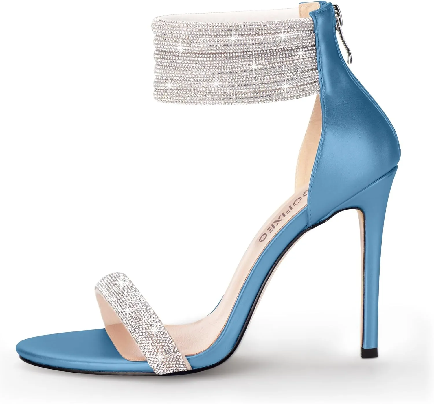 100FIXEO Sexy High Heeled Rhinestone Sandals Elegant Open Toe ankle strap Stiletto Heel Wedding Dress Shoes