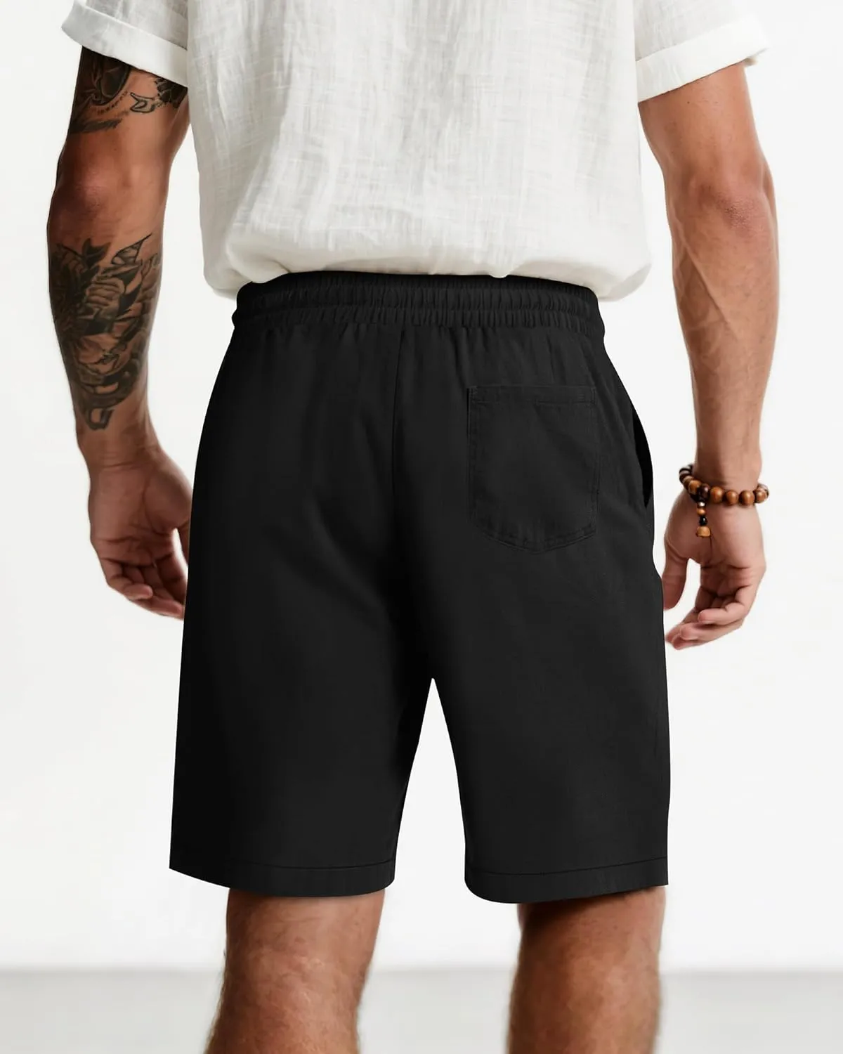 2 Pack Men's Big and Tall Linen Bermuda Shorts Casual Drawstring Summer Cotton Beach Shorts with Pocket