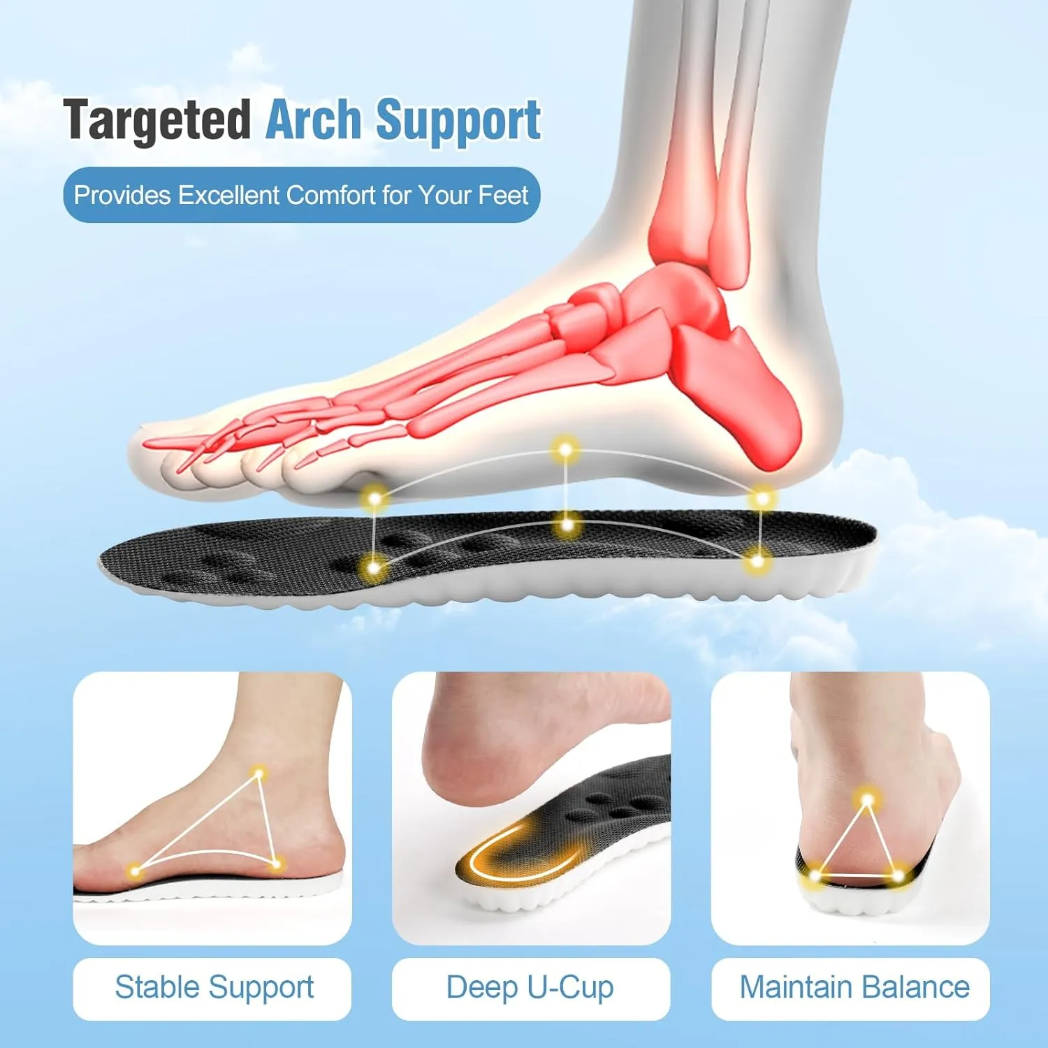 2 Pairs 4D Cloud-Like Comfort Soles for Men - Soft Memory Foam Cushioning Insoles - Trim to Fit Steppers Insoles with Arch Support for Foot Pain Relief and Fatigue Reduction(US M 7.5-10.5)
