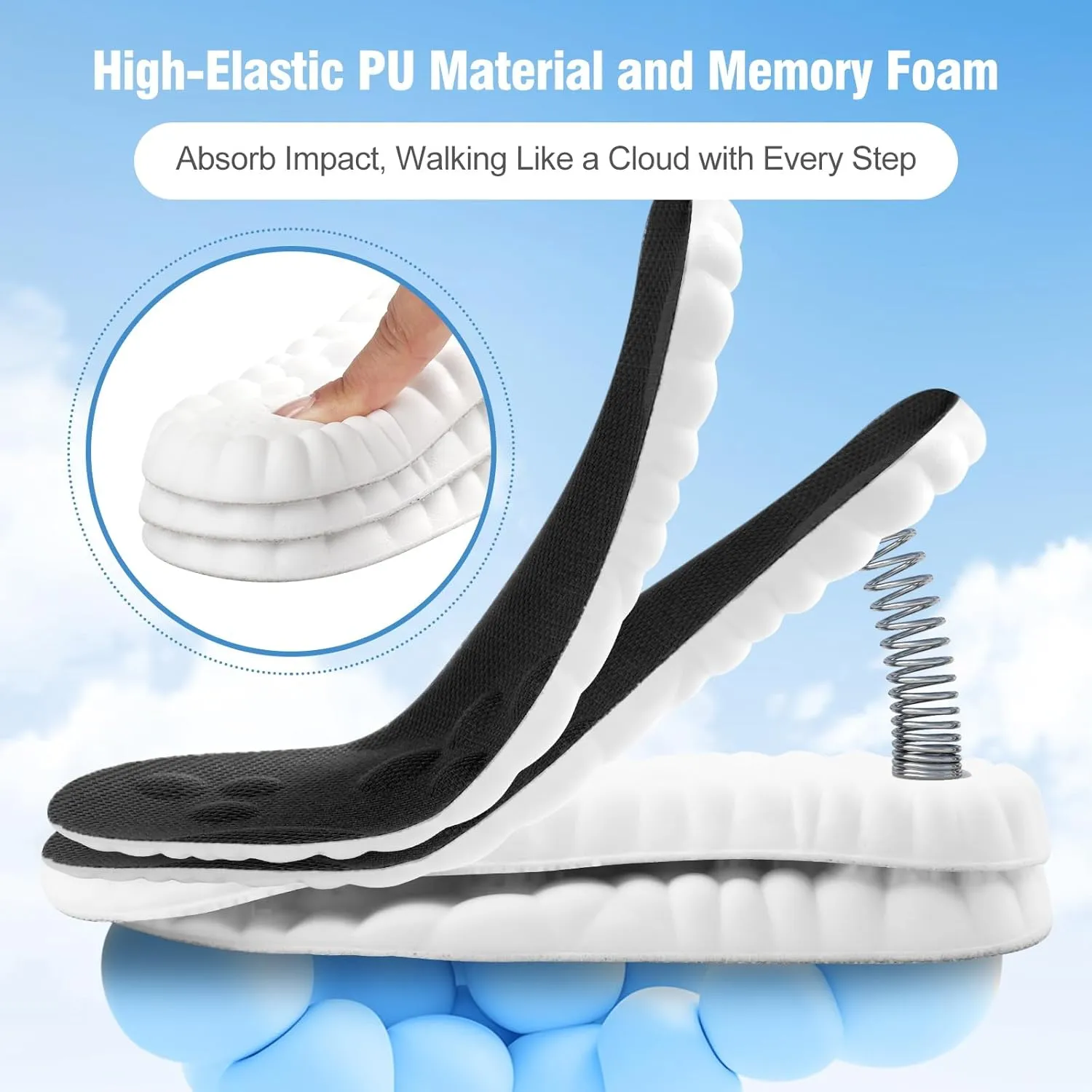 2 Pairs 4D Cloud-Like Comfort Soles for Men - Soft Memory Foam Cushioning Insoles - Trim to Fit Steppers Insoles with Arch Support for Foot Pain Relief and Fatigue Reduction(US M 7.5-10.5)