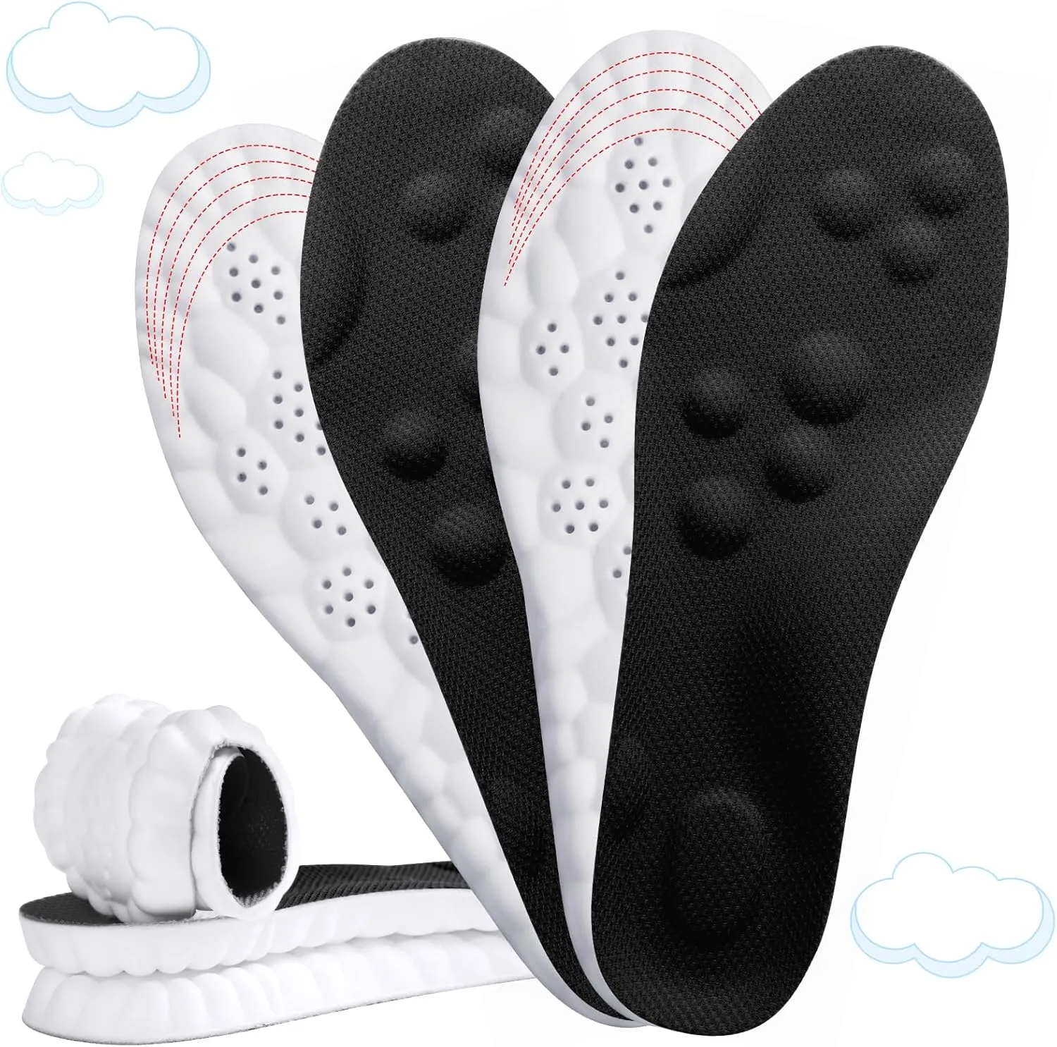 2 Pairs 4D Cloud-Like Comfort Soles for Men - Soft Memory Foam Cushioning Insoles - Trim to Fit Steppers Insoles with Arch Support for Foot Pain Relief and Fatigue Reduction(US M 7.5-10.5)