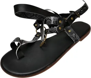 2025 Hot Snakeskin Clip Toe Flat Sandals for Women Classic Lace-Up Gladiator Roman Sandales Summer Beach Resort Wear
