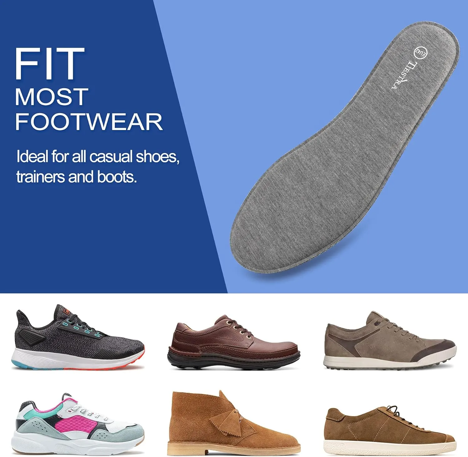 3 Pair -Shoe Inserts for Mens Memory Foam Insoles,Replacement Insoles for Work Boots Running Shoes, Cushion Shock Absorbing for Foot Pain Relief, Comfort Breathable Inner Soles Grey 46EU,US13