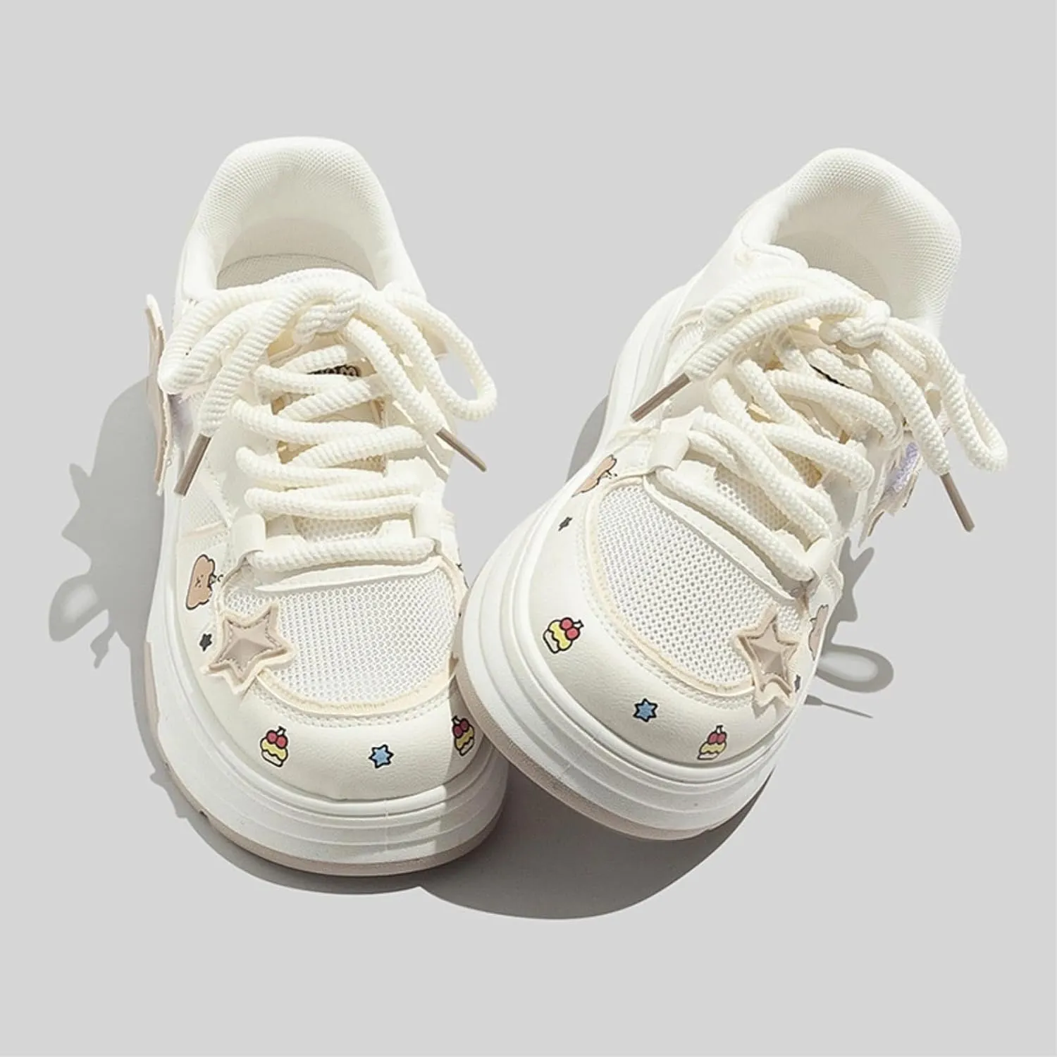 3D Star Patch Chunky Sneakers Women Girl Teens, Mesh, Preppy Y2K Skate Cute Platform Shoes, Height Boost, All Season