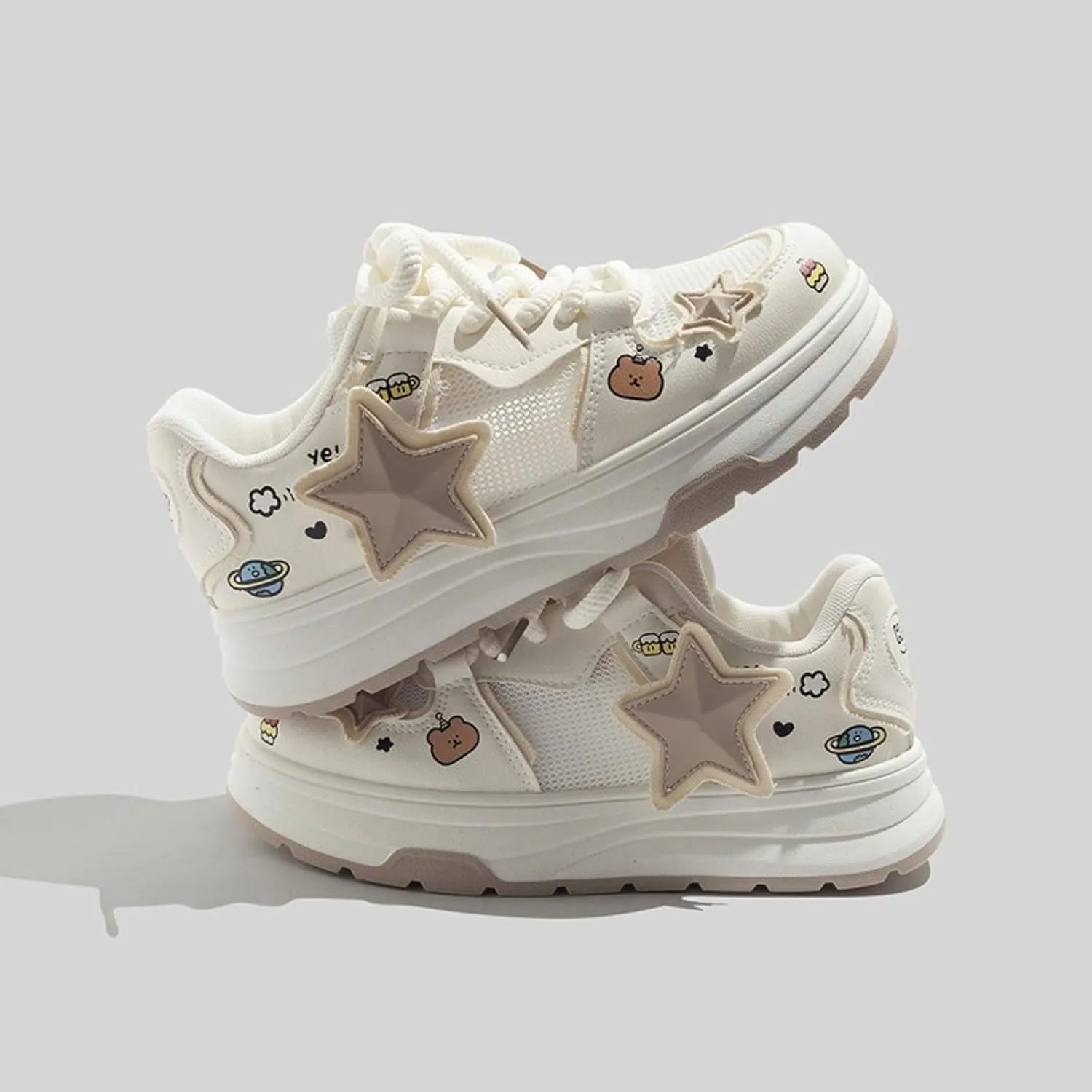 3D Star Patch Chunky Sneakers Women Girl Teens, Mesh, Preppy Y2K Skate Cute Platform Shoes, Height Boost, All Season