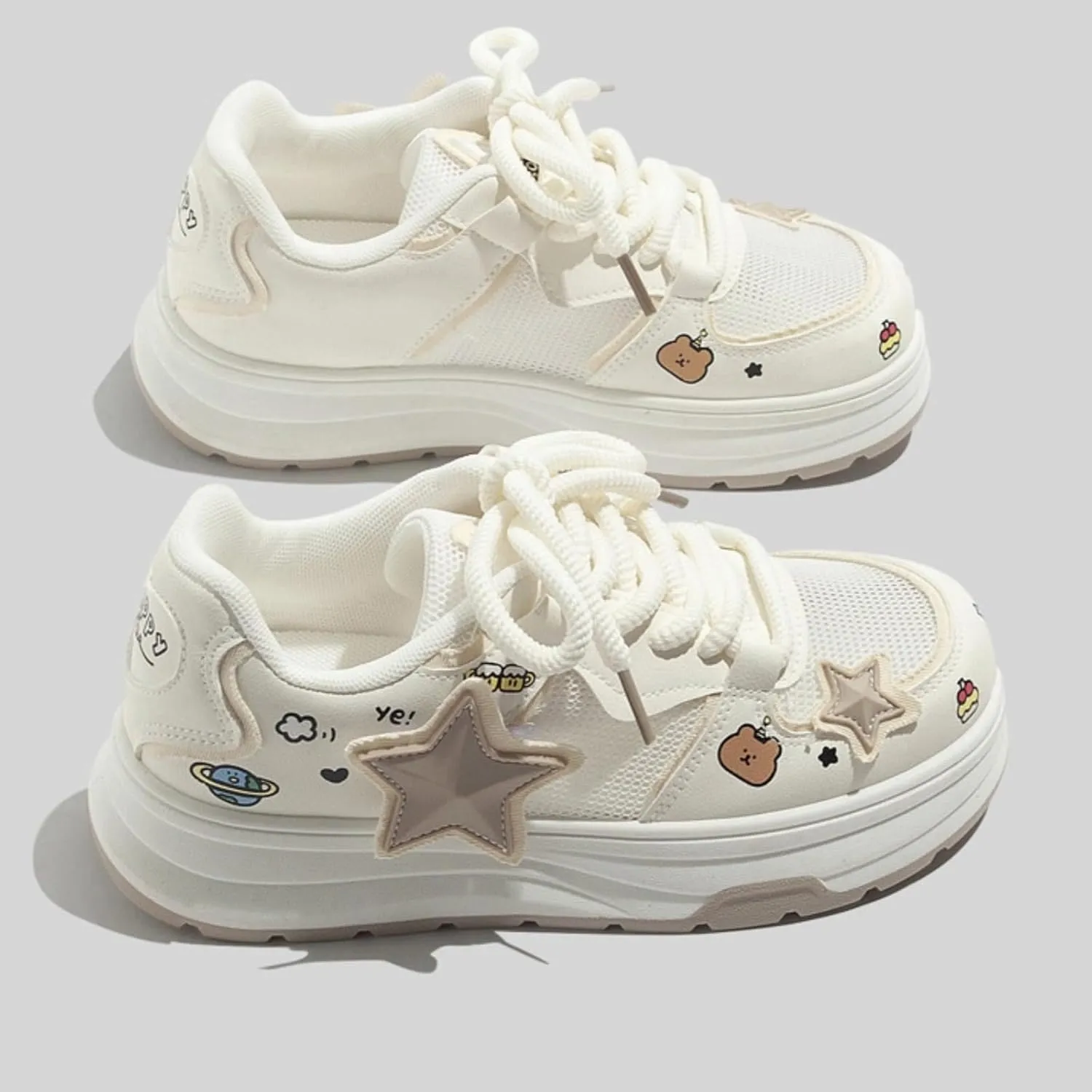 3D Star Patch Chunky Sneakers Women Girl Teens, Mesh, Preppy Y2K Skate Cute Platform Shoes, Height Boost, All Season