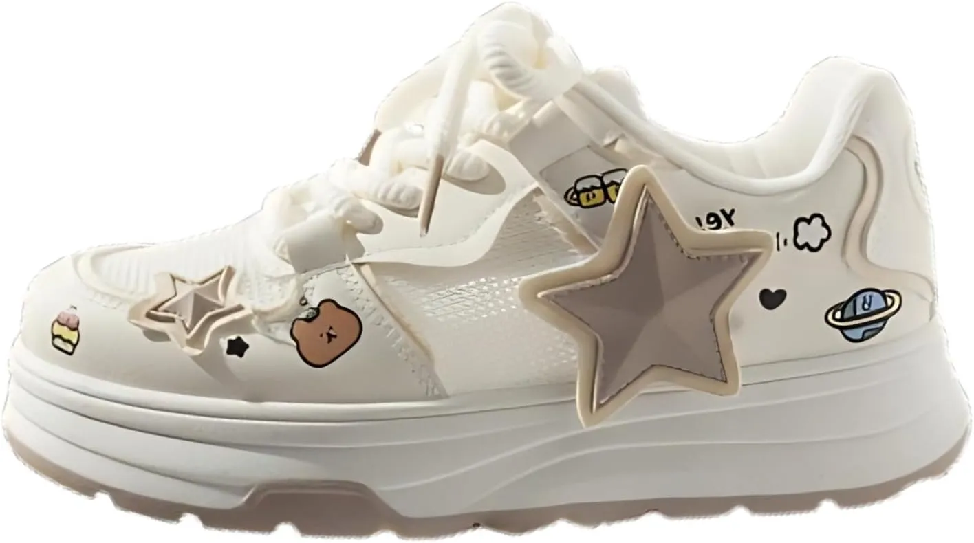 3D Star Patch Chunky Sneakers Women Girl Teens, Mesh, Preppy Y2K Skate Cute Platform Shoes, Height Boost, All Season