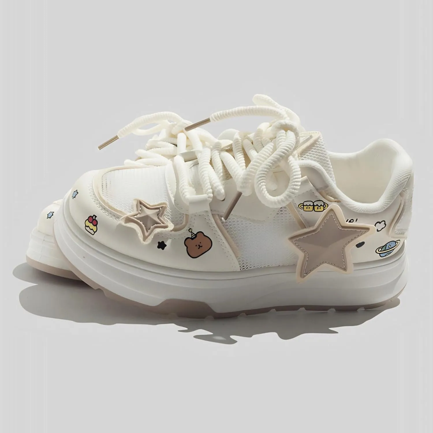 3D Star Patch Chunky Sneakers Women Girl Teens, Mesh, Preppy Y2K Skate Cute Platform Shoes, Height Boost, All Season