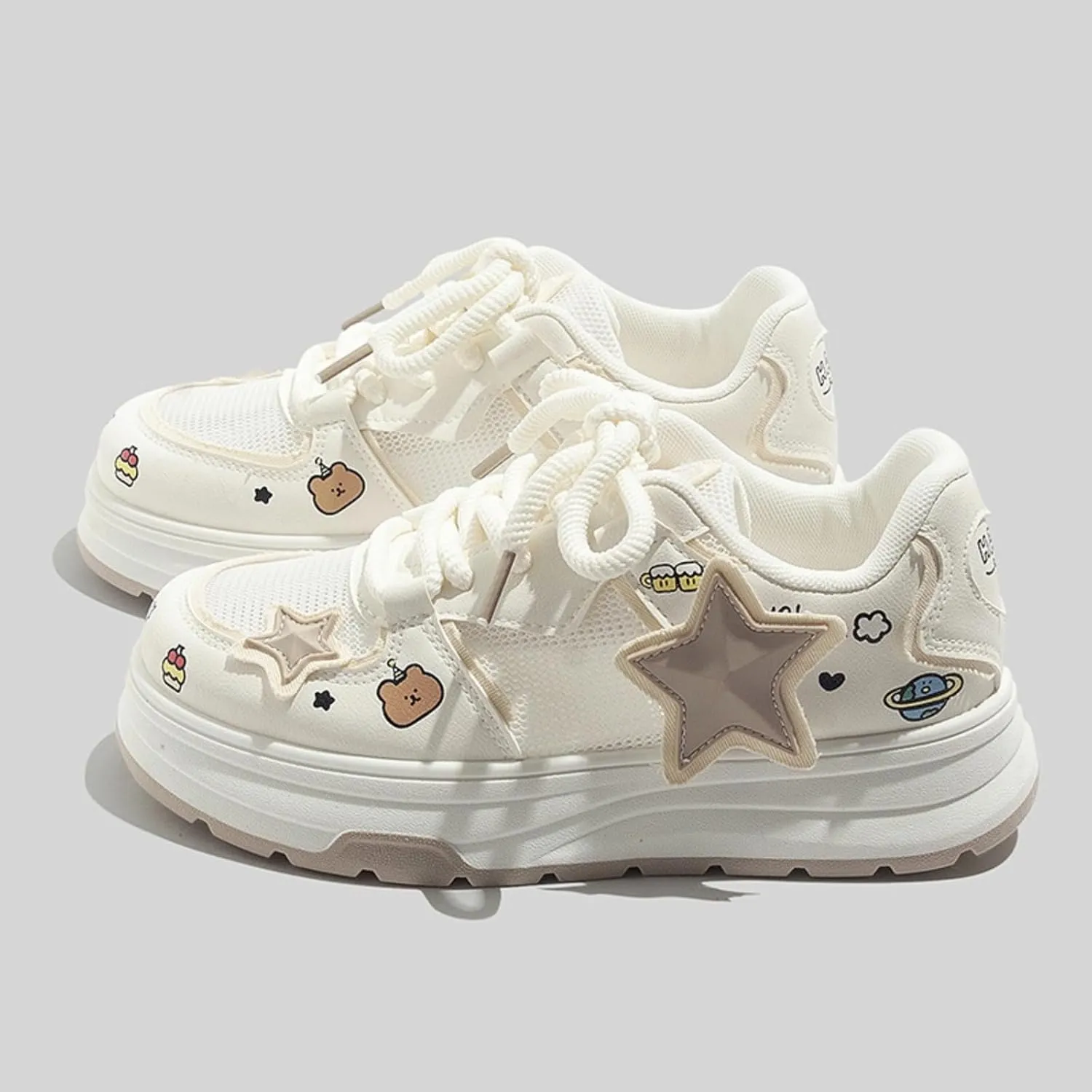 3D Star Patch Chunky Sneakers Women Girl Teens, Mesh, Preppy Y2K Skate Cute Platform Shoes, Height Boost, All Season