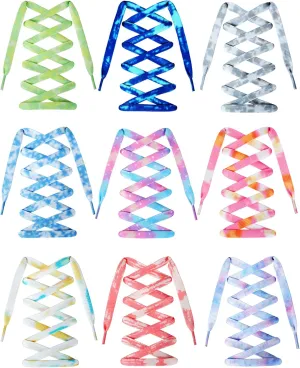 9 Pairs Tie Dye Shoelaces Gradient Colors Shoe Laces in for Tie Dye Sports Shoes Boots Sneakers Skates