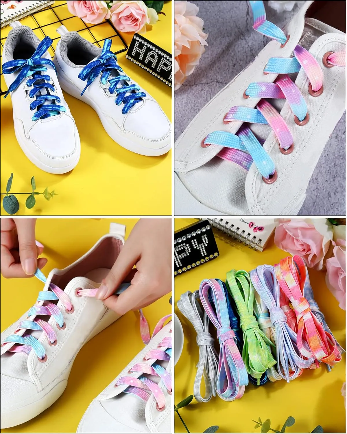 9 Pairs Tie Dye Shoelaces Gradient Colors Shoe Laces in for Tie Dye Sports Shoes Boots Sneakers Skates
