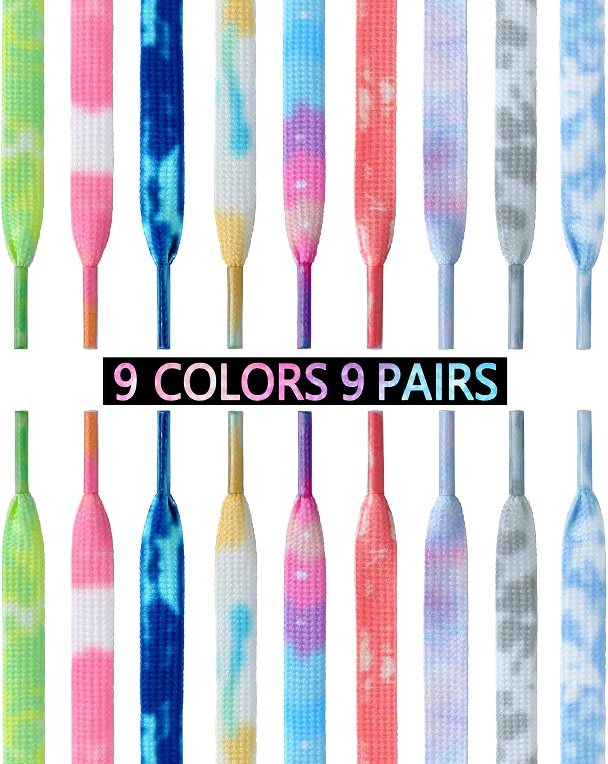 9 Pairs Tie Dye Shoelaces Gradient Colors Shoe Laces in for Tie Dye Sports Shoes Boots Sneakers Skates