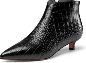 Aachcol Womens Pointed Toe Low Kitten Heel Ankle Boots Short Bootie Zipper Office Dress Basic Classic 1.4 Inches Heels