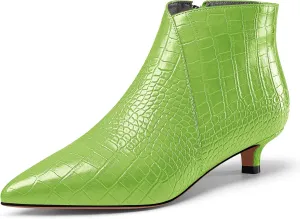 Aachcol Womens Pointed Toe Low Kitten Heel Ankle Boots Short Bootie Zipper Office Dress Basic Classic 1.4 Inches Heels