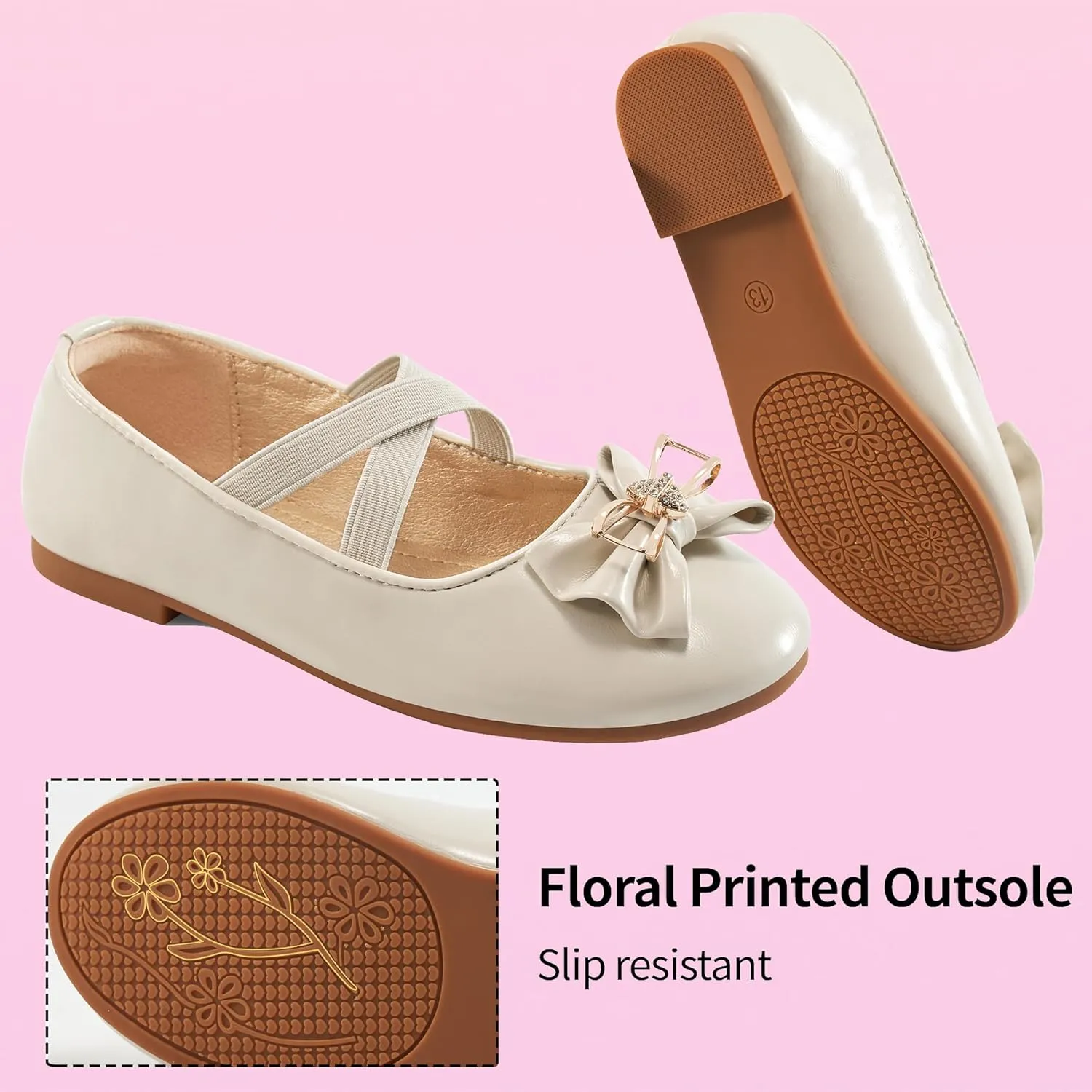 Ablanczoom Girls Flats Dress Shoes - Toddler/Little Girl Casual Slip on Bowknot Mary Jane Ballet Flats Wedding Party School