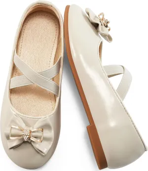 Ablanczoom Girls Flats Dress Shoes - Toddler/Little Girl Casual Slip on Bowknot Mary Jane Ballet Flats Wedding Party School