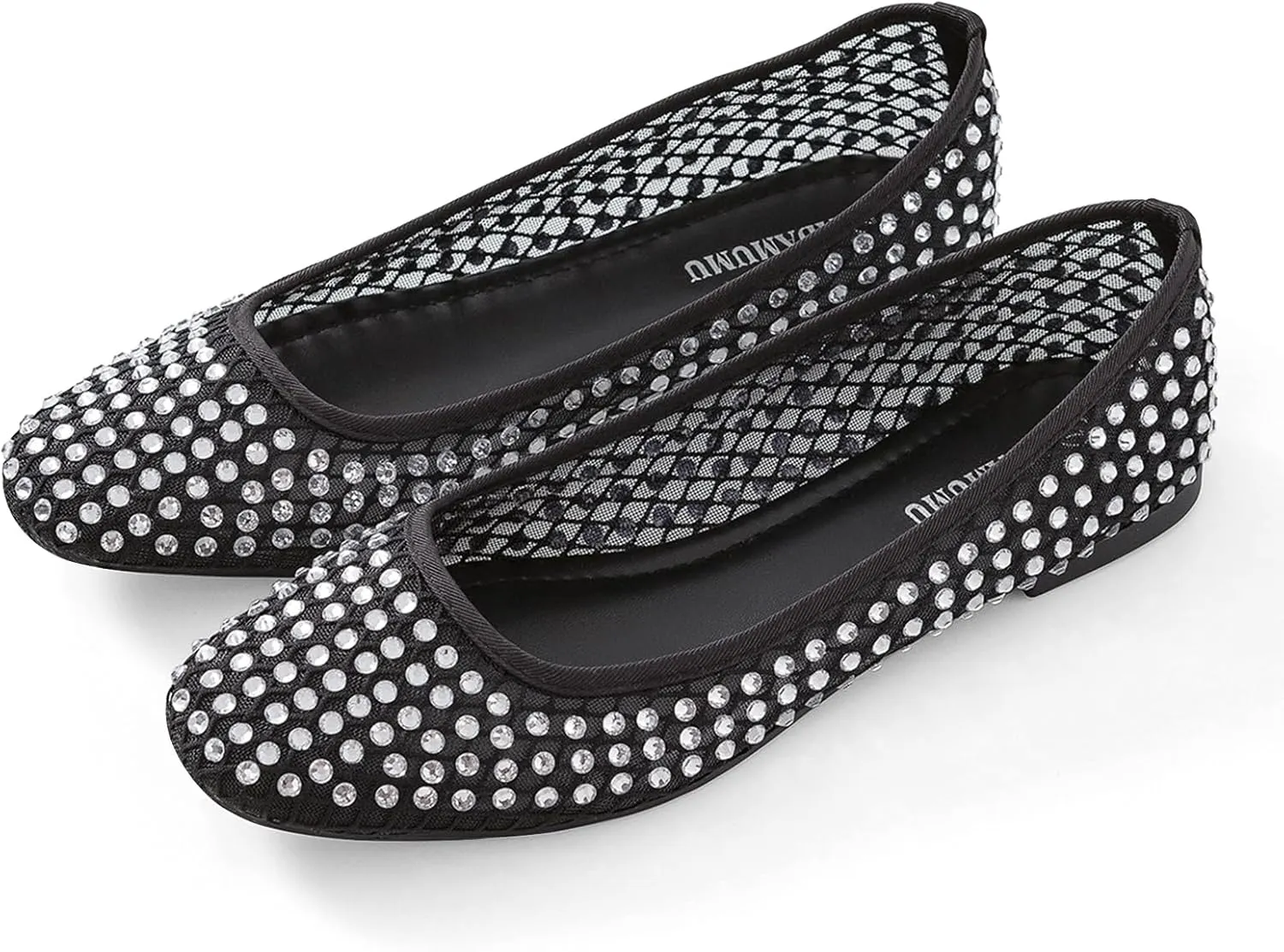 ADAMUMU Rhinestone Flats for Women Sparkly Crystals Ballerina Shoes Crystals Sparkly Mary Jane Flats Round Toe Buckle Strap Design Comfortable and Non Slip Sole Flat for Daily Wear and Work