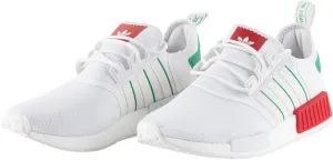 adidas Originals NMD-R1 Men’s Sneakers – Lace-up Closure – Padded Tongue and Collar – Textile Upper White/Off-White/Green 1 7.5 D - Medium