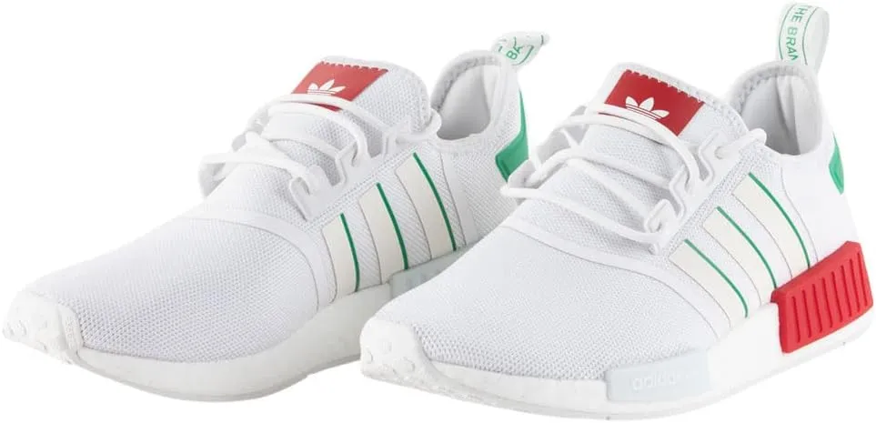 adidas Originals NMD-R1 Men’s Sneakers – Lace-up Closure – Padded Tongue and Collar – Textile Upper White/Off-White/Green 1 7.5 D - Medium