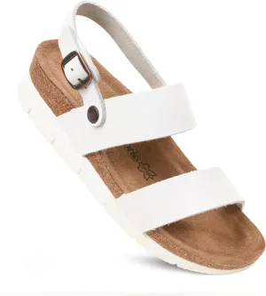AEROTHOTIC Casual Comfy Leather Platform Sandals with Arch Support Non-Slip Cute Double Strappy Open Toe Wedge Sandals for Women Great for Travel and Daily Use