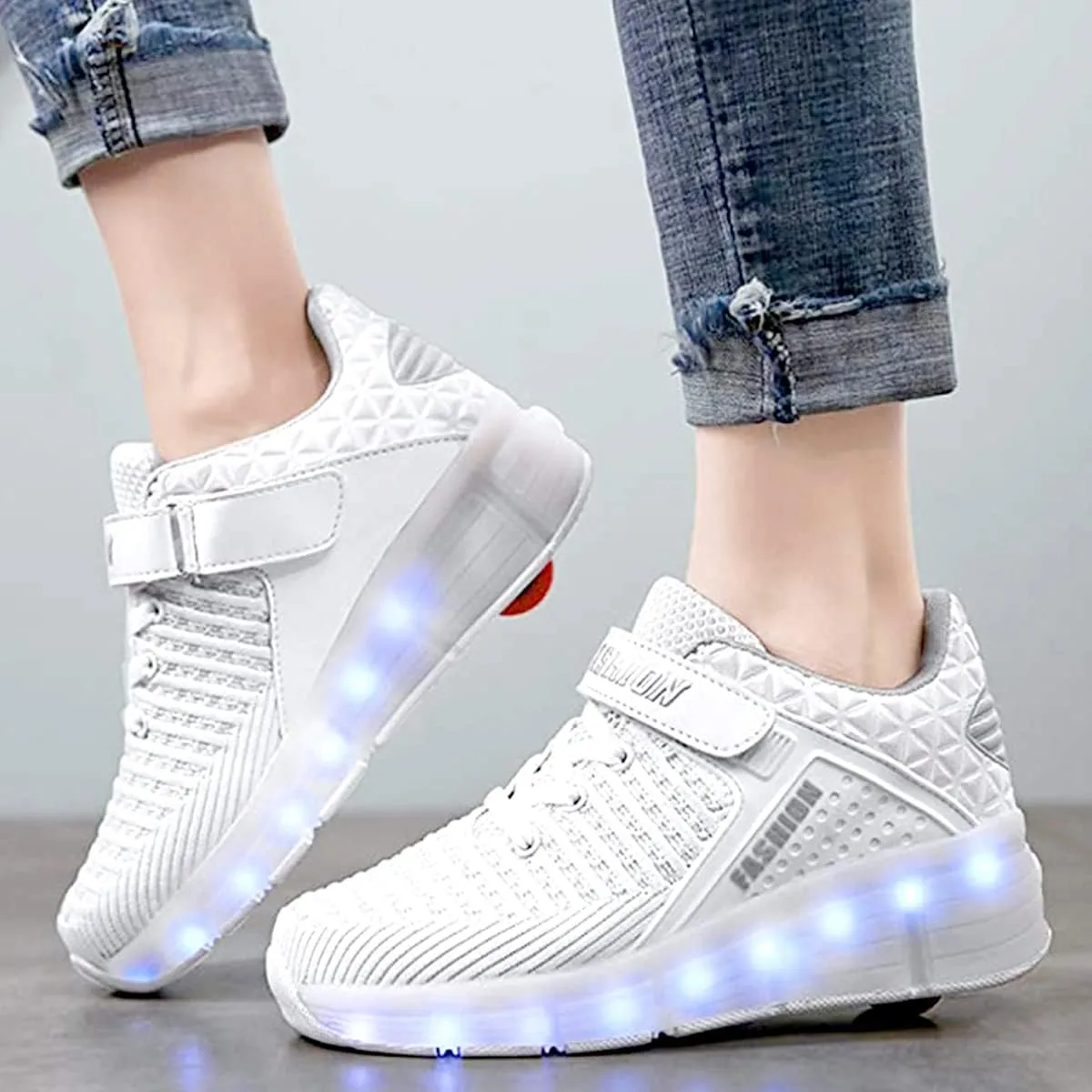 Aikuass USB Chargable LED Light Up Roller Shoes Wheeled Skate Sneaker Shoes for Boys Girls Kids