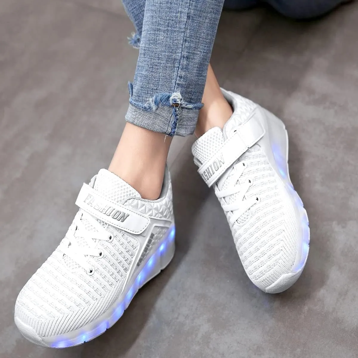 Aikuass USB Chargable LED Light Up Roller Shoes Wheeled Skate Sneaker Shoes for Boys Girls Kids
