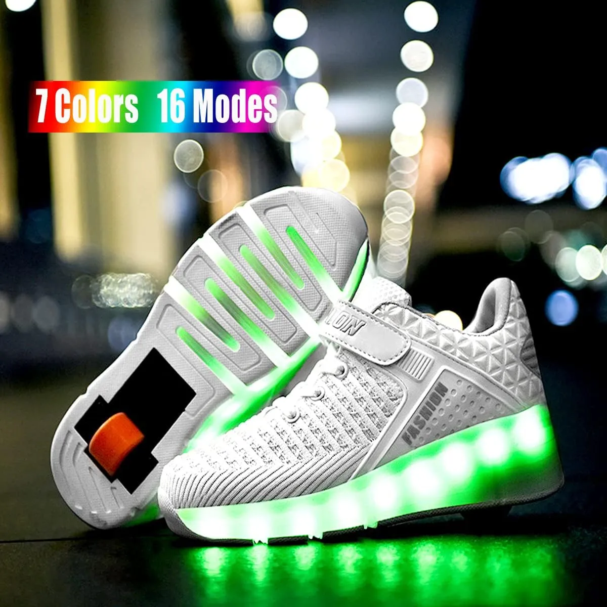 Aikuass USB Chargable LED Light Up Roller Shoes Wheeled Skate Sneaker Shoes for Boys Girls Kids