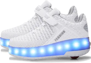 Aikuass USB Chargable LED Light Up Roller Shoes Wheeled Skate Sneaker Shoes for Boys Girls Kids