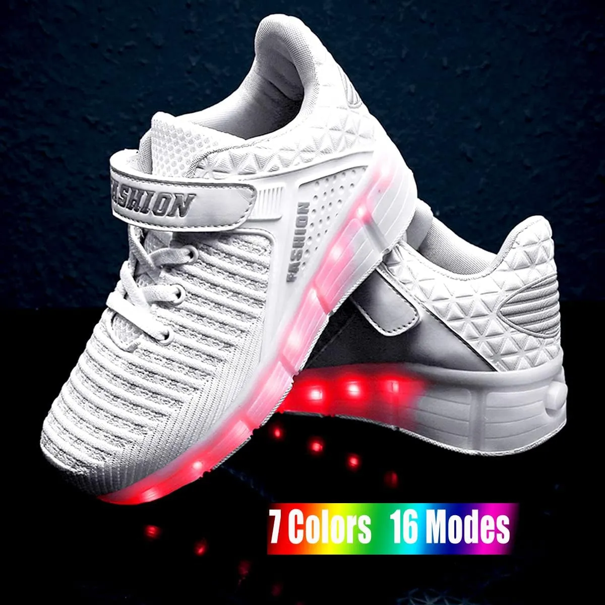 Aikuass USB Chargable LED Light Up Roller Shoes Wheeled Skate Sneaker Shoes for Boys Girls Kids