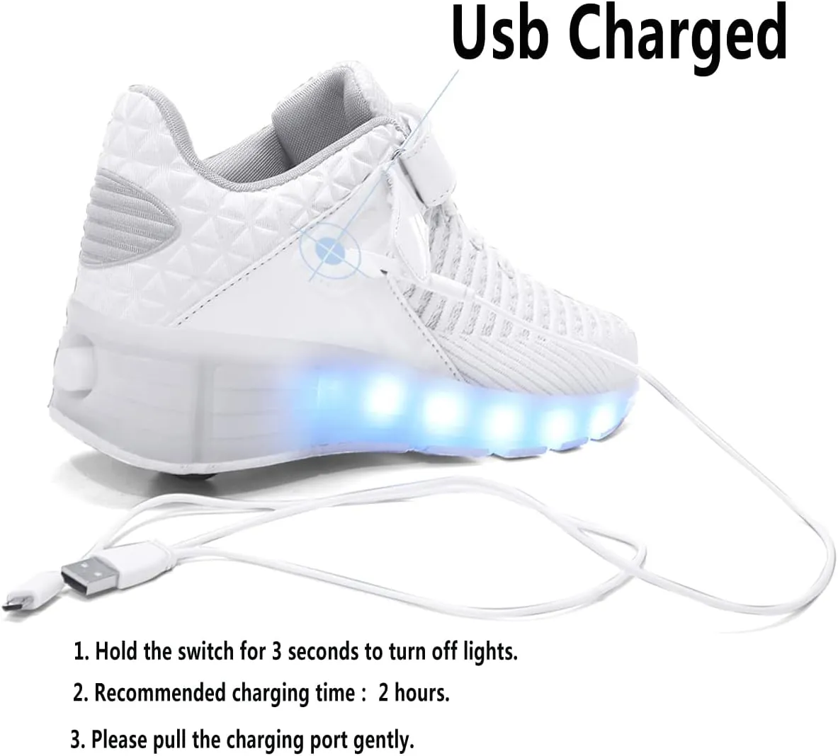 Aikuass USB Chargable LED Light Up Roller Shoes Wheeled Skate Sneaker Shoes for Boys Girls Kids