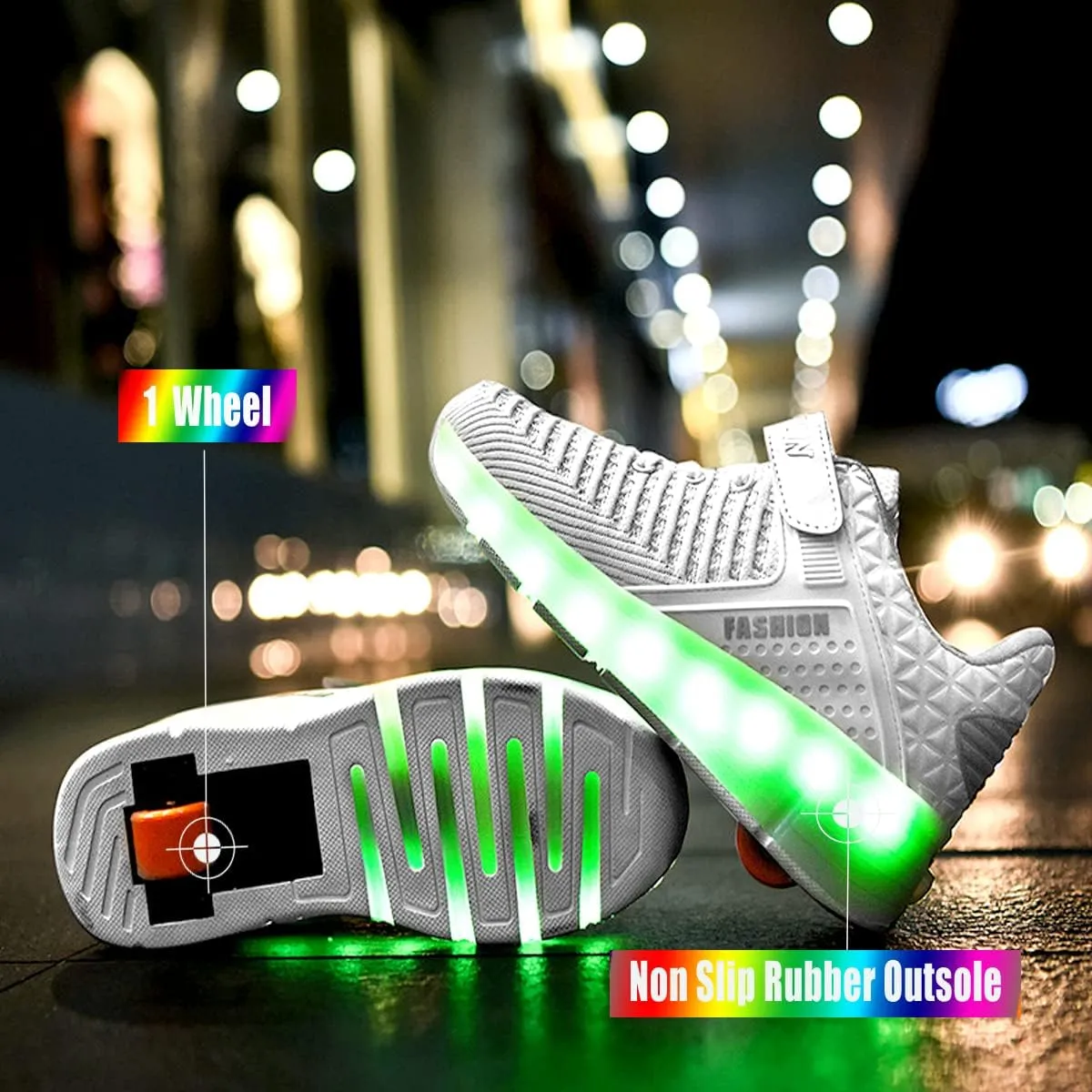 Aikuass USB Chargable LED Light Up Roller Shoes Wheeled Skate Sneaker Shoes for Boys Girls Kids