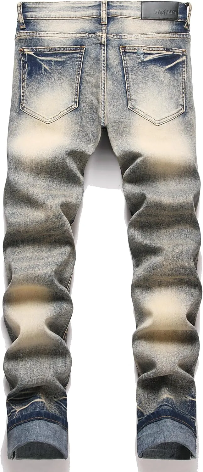 AITITIA Men's Ripped Regular Fit Stretch Jeans