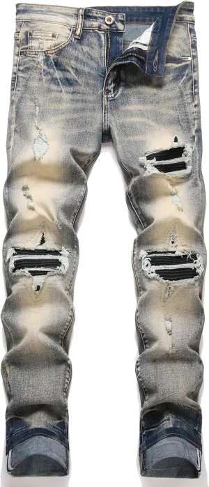 AITITIA Men's Ripped Regular Fit Stretch Jeans