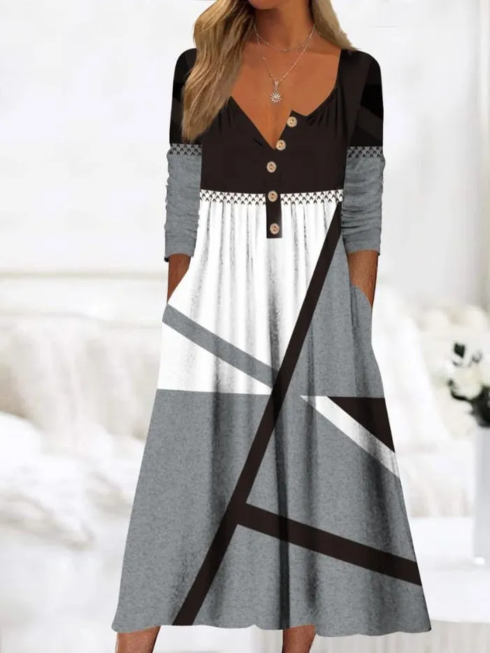 Akivide Women's Boho Colorful Floral Print Long Sleeve Maxi Dress Button Casual Loose Fall Vacation Dresses with Pockets
