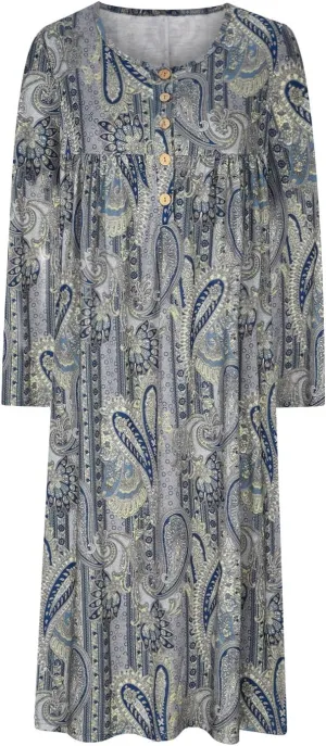 Akivide Women's Boho Colorful Floral Print Long Sleeve Maxi Dress Button Casual Loose Fall Vacation Dresses with Pockets