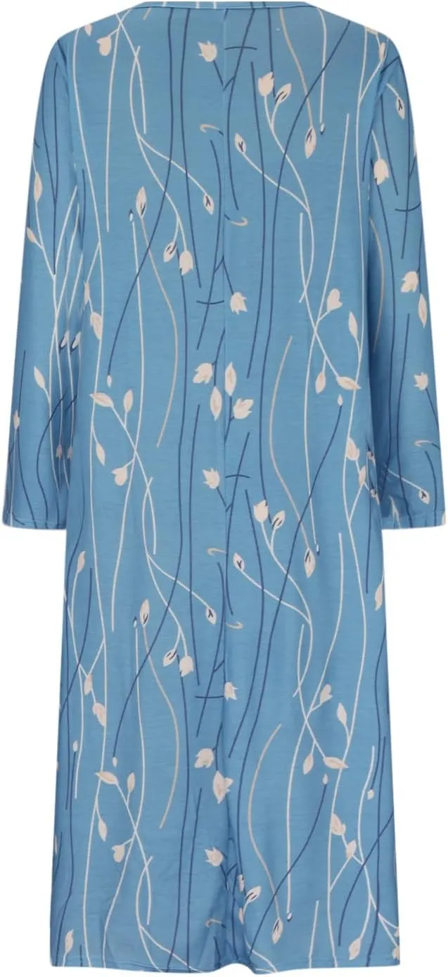 Akivide Women's Boho Colorful Floral Print Long Sleeve Maxi Dress Button Casual Loose Fall Vacation Dresses with Pockets