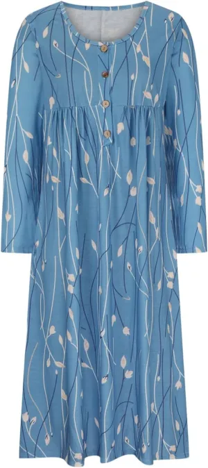 Akivide Women's Boho Colorful Floral Print Long Sleeve Maxi Dress Button Casual Loose Fall Vacation Dresses with Pockets