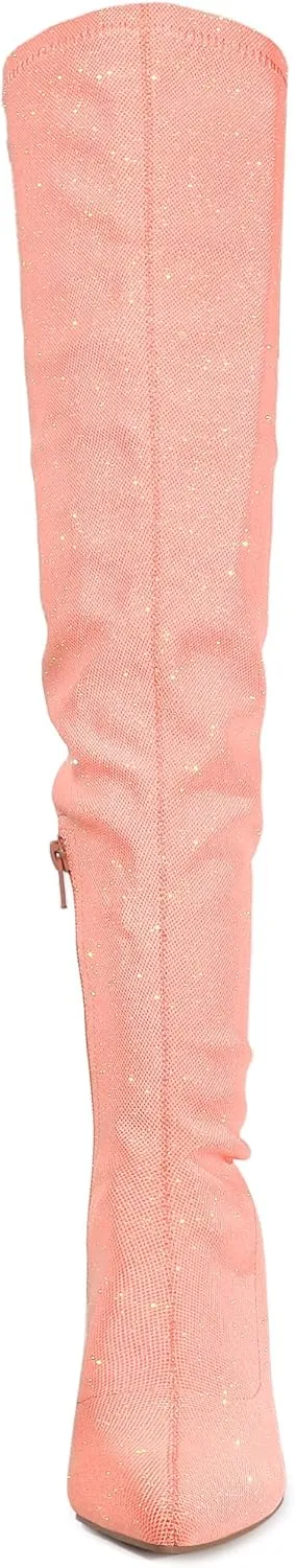 Allegra K Women's Glitter Pointed Toe Stiletto Heels Over the Knee High Boots