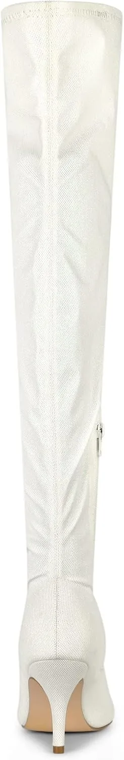 Allegra K Women's Glitter Pointed Toe Stiletto Heels Over the Knee High Boots