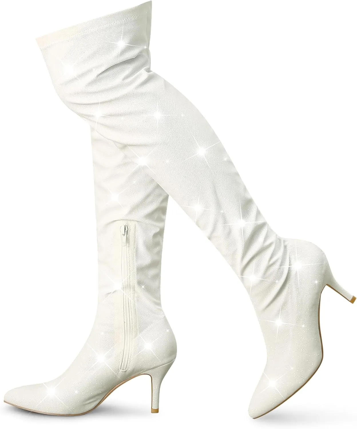 Allegra K Women's Glitter Pointed Toe Stiletto Heels Over the Knee High Boots