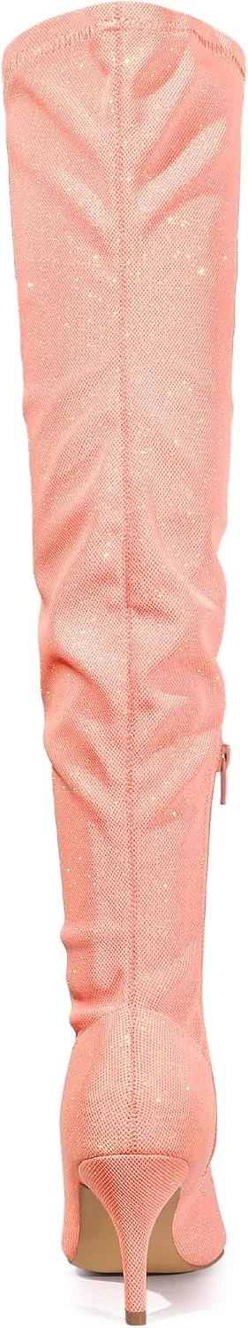 Allegra K Women's Glitter Pointed Toe Stiletto Heels Over the Knee High Boots
