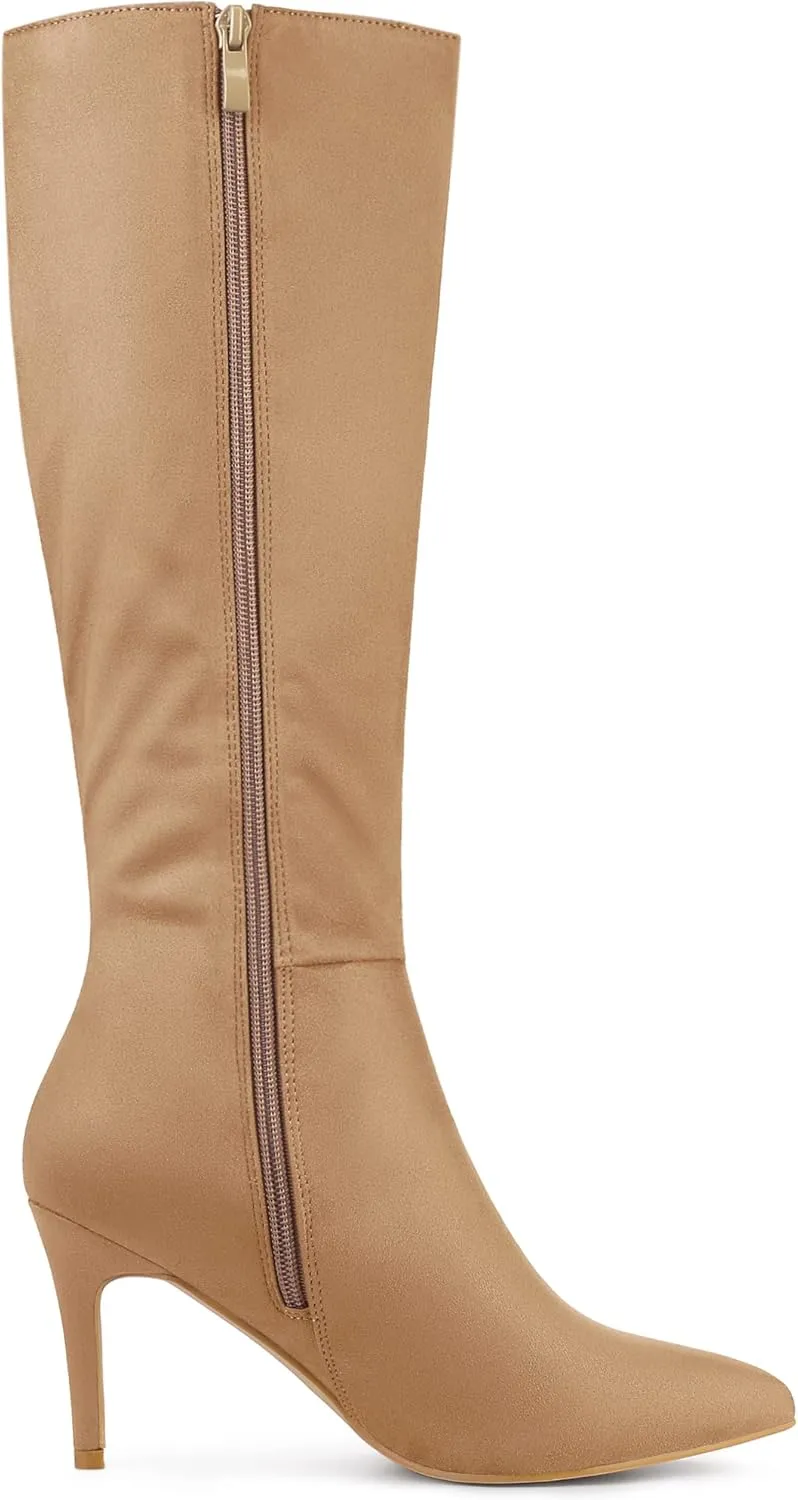 Allegra K Women's Pointed Toe Stiletto Heels Knee High Boots