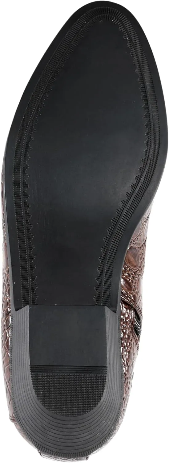 Amali Jasper Men's Fashion Ankle Boots Side Zipper Crocodile Alligator Print Pointed Toe