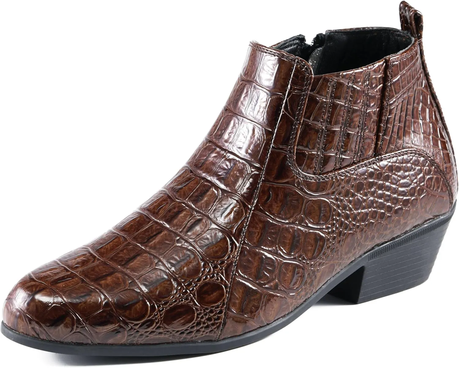 Amali Jasper Men's Fashion Ankle Boots Side Zipper Crocodile Alligator Print Pointed Toe