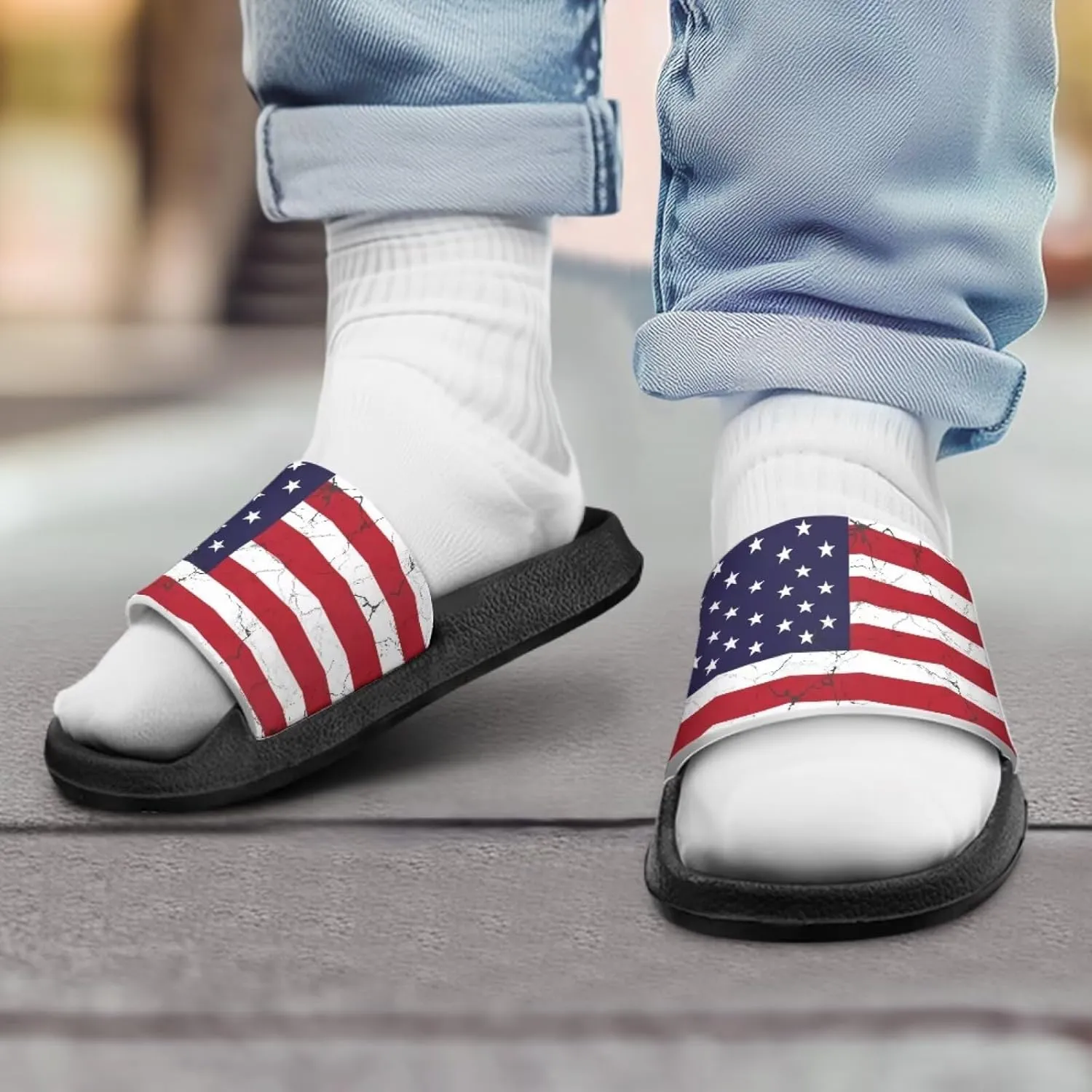 American Flag Slides Kids Sandals with Non-Slip Boys Girls Summer Casual House Shower Shoes