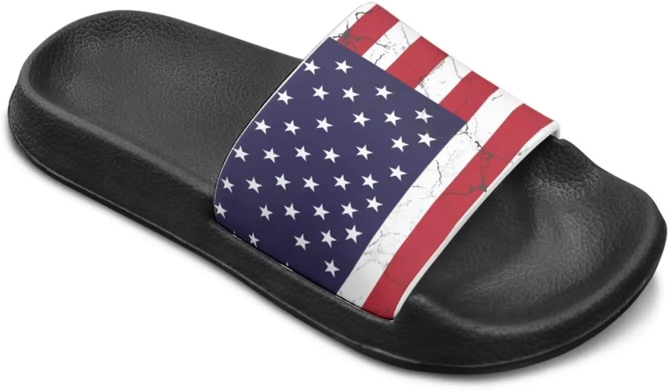 American Flag Slides Kids Sandals with Non-Slip Boys Girls Summer Casual House Shower Shoes